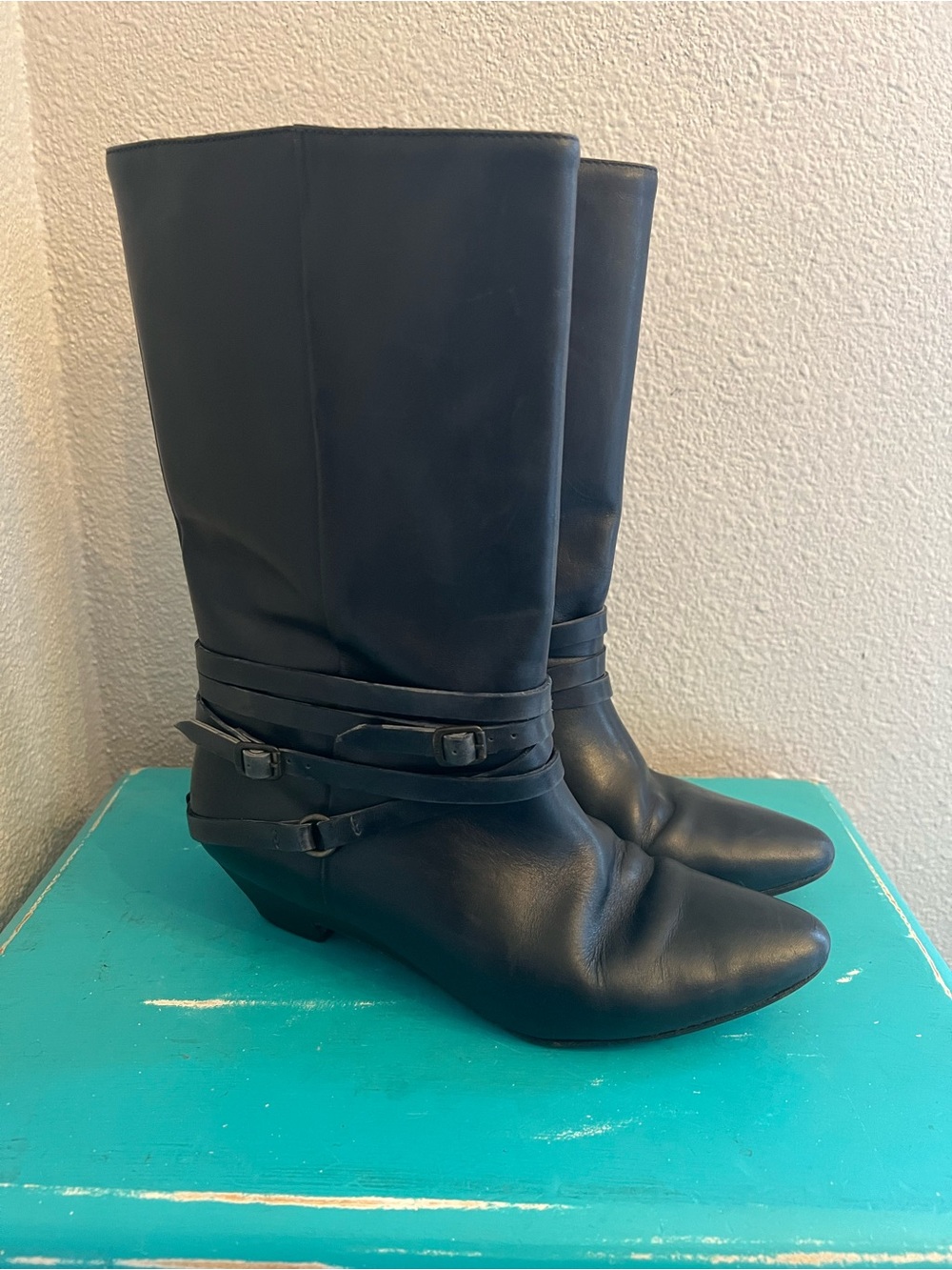 Frye Sunny Multi Strap Mid Calf Leather Boot Boots Brown Blue Women’s Size 7